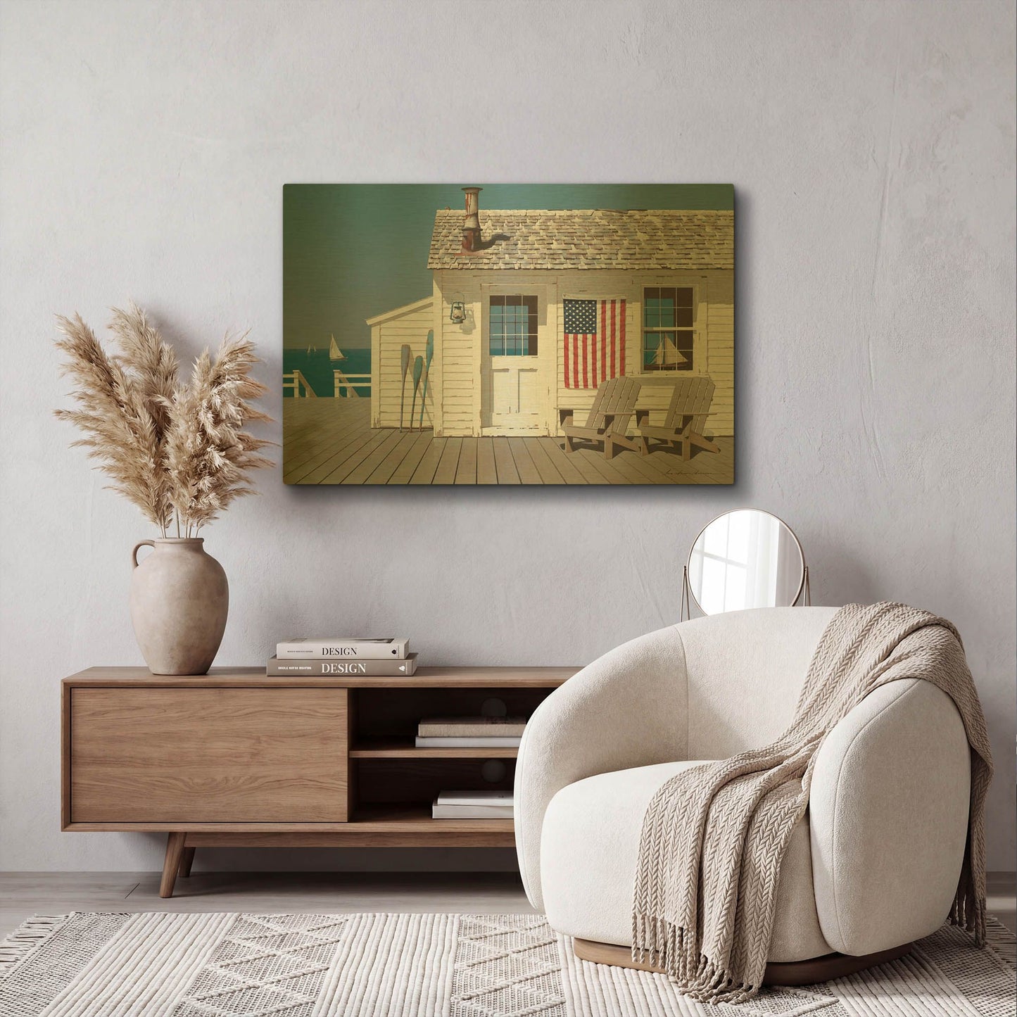 'Beach House 1' By Zhen-Huan Lu Gold Metal Wall Art