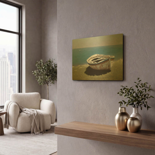 'Weathered Boat' By Zhen-Huan Lu Gold Metal Wall Art