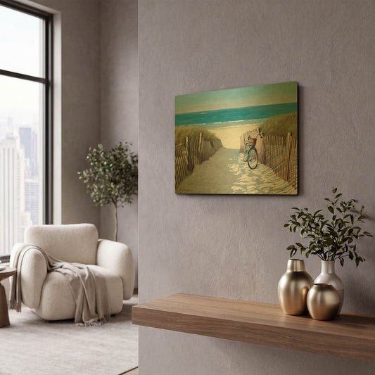 'Beach Bike 2' By Zhen-Huan Lu Gold Metal Wall Art