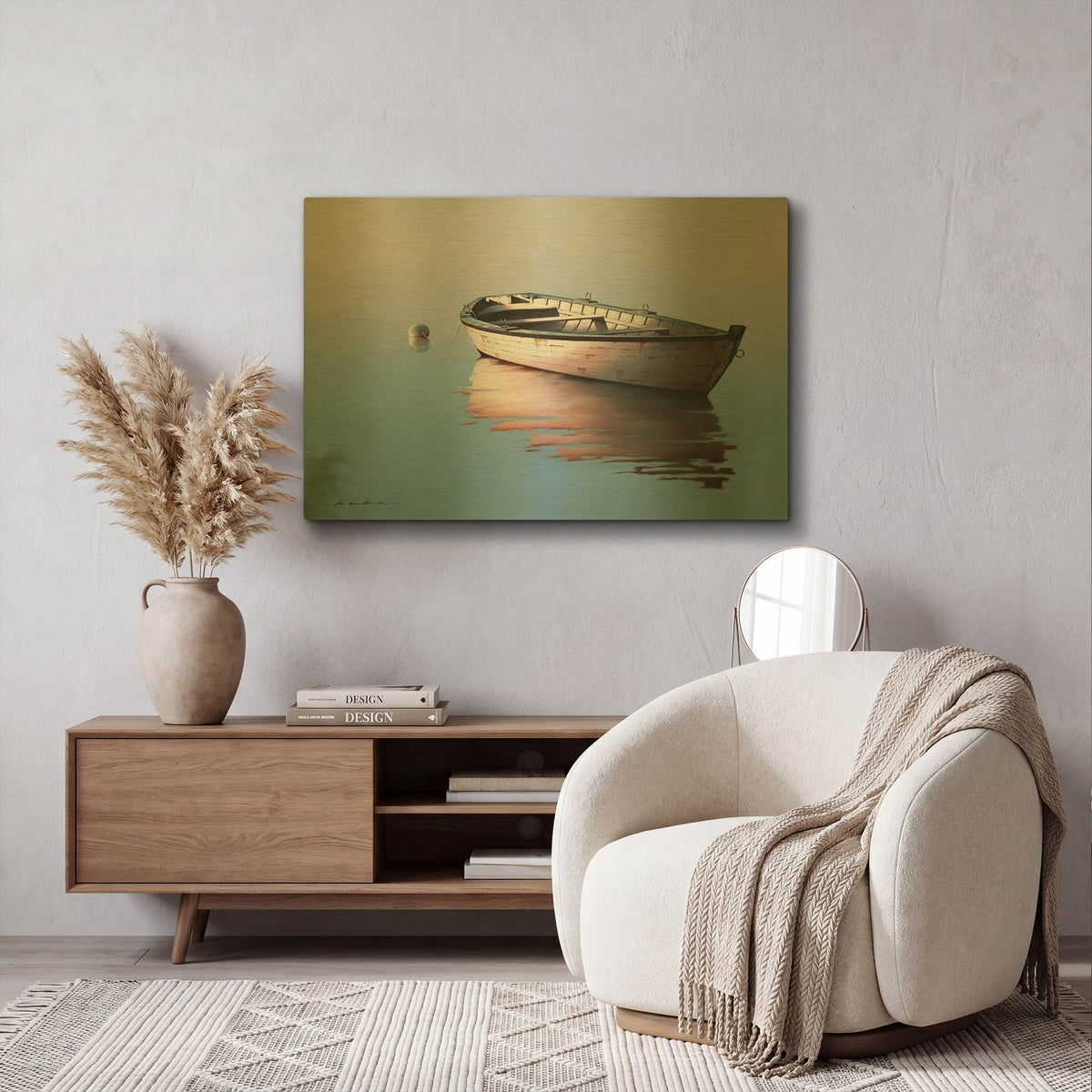 'Lonely Boat 2017' By Zhen-Huan Lu Gold Metal Wall Art
