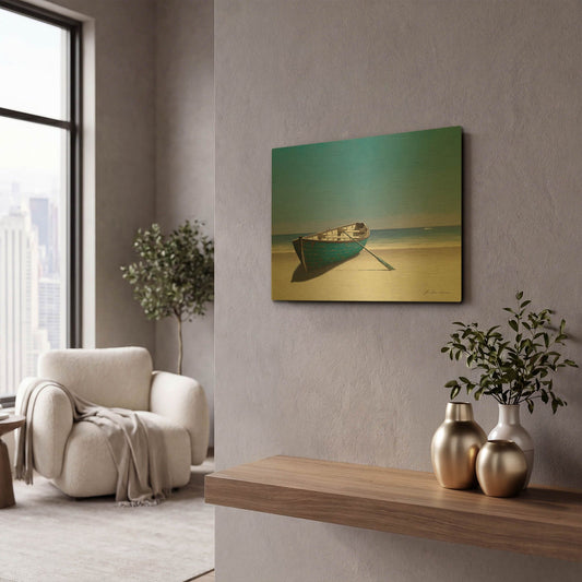 'Blue Boat' By Zhen-Huan Lu Gold Metal Wall Art