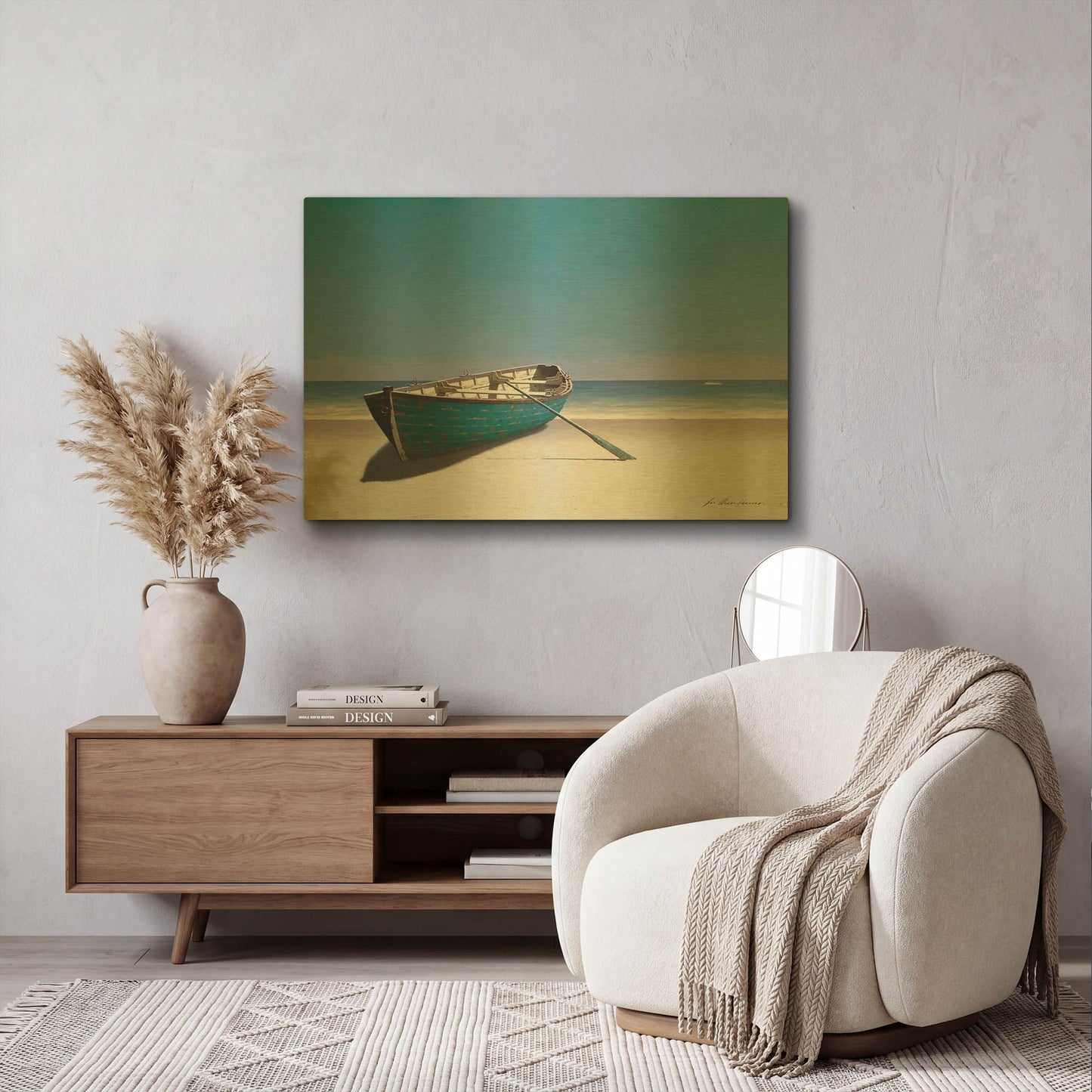 'Blue Boat' By Zhen-Huan Lu Gold Metal Wall Art