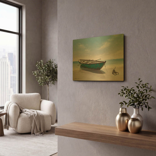 'Green Boat' By Zhen-Huan Lu Gold Metal Wall Art