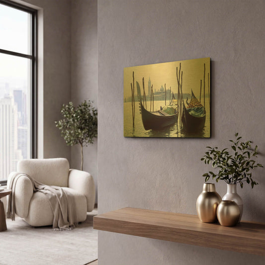 'Gondolas, Venice' By Zhen-Huan Lu Gold Metal Wall Art