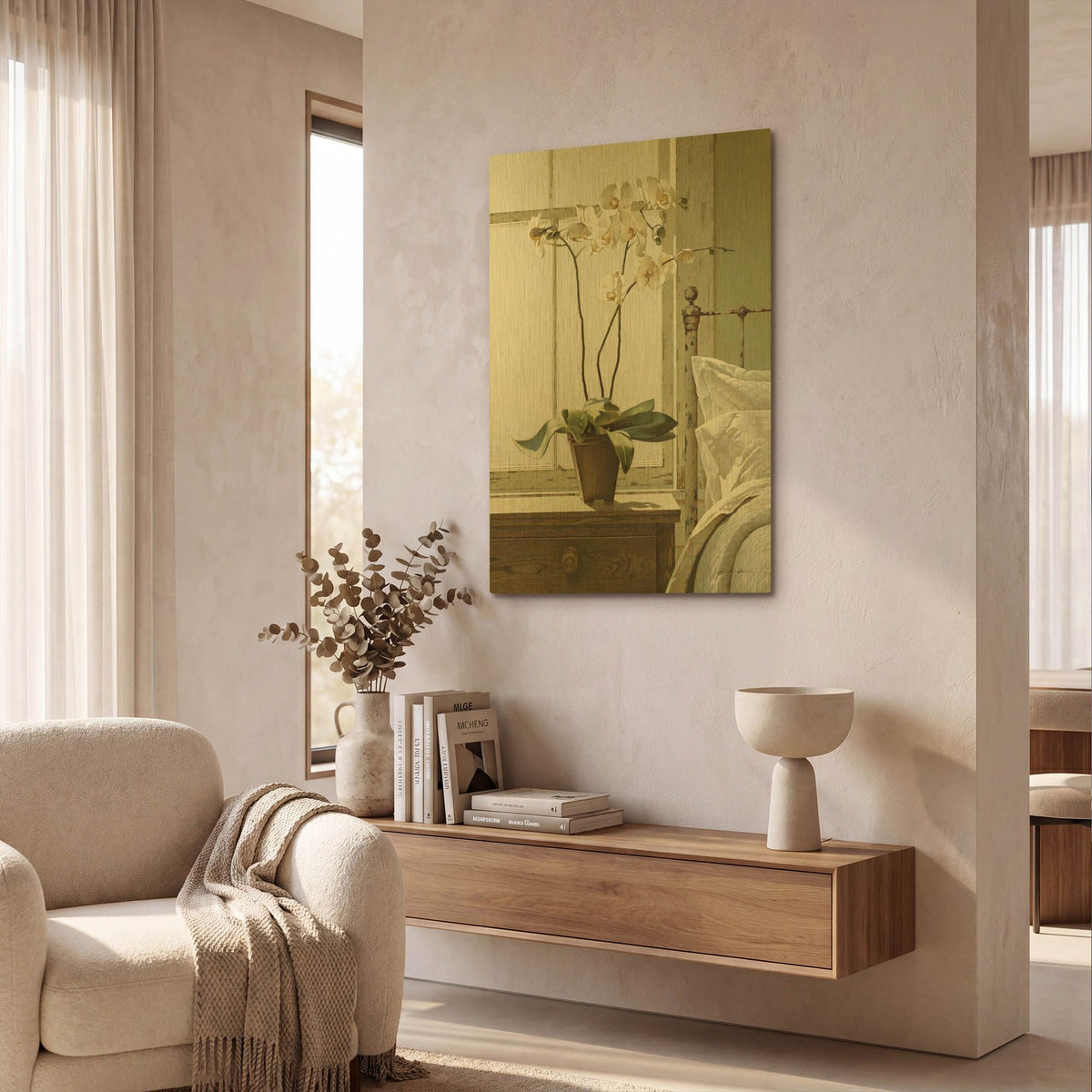 'Orchids In The Window' By Zhen-Huan Lu Gold Metal Wall Art