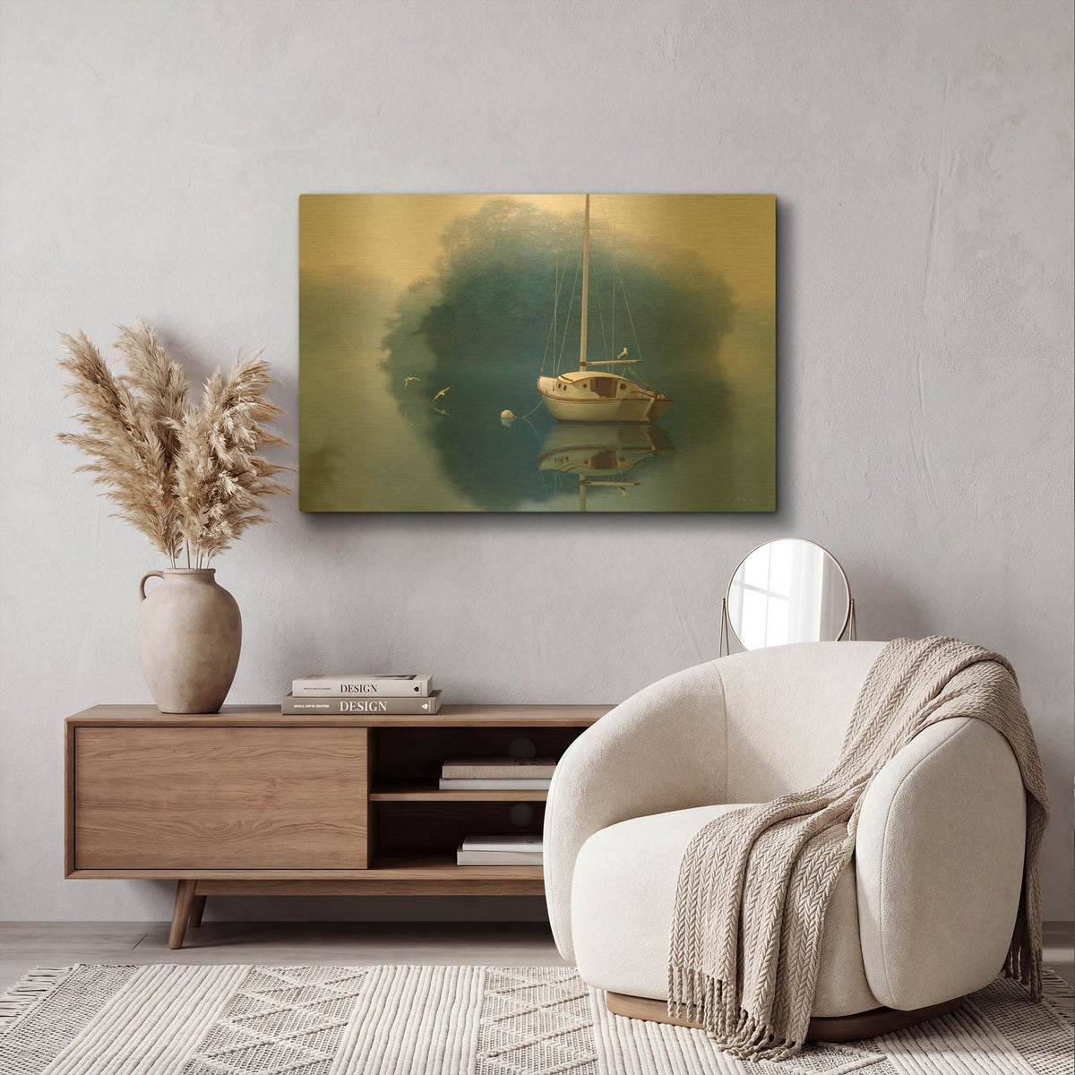 'Sail Boat' By Zhen-Huan Lu Gold Metal Wall Art