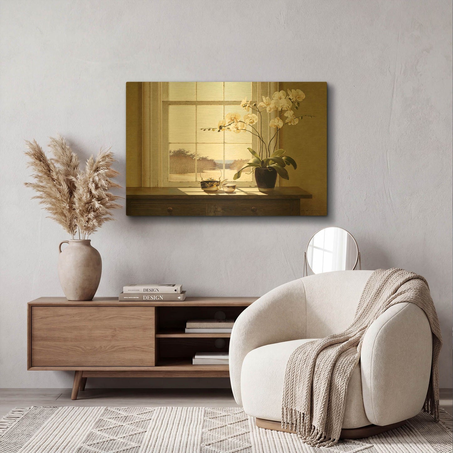 'Orchids In The Window 2' By Zhen-Huan Lu Gold Metal Wall Art
