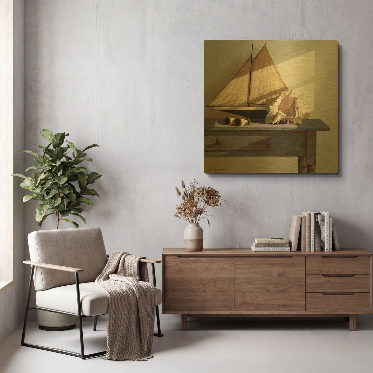 'Shell & Sail' By Zhen-Huan Lu Gold Metal Wall Art