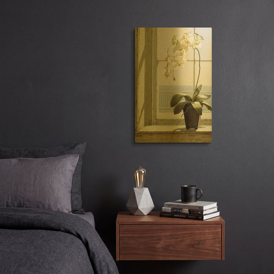 'Flower In Window' By Zhen-Huan Lu Gold Metal Wall Art