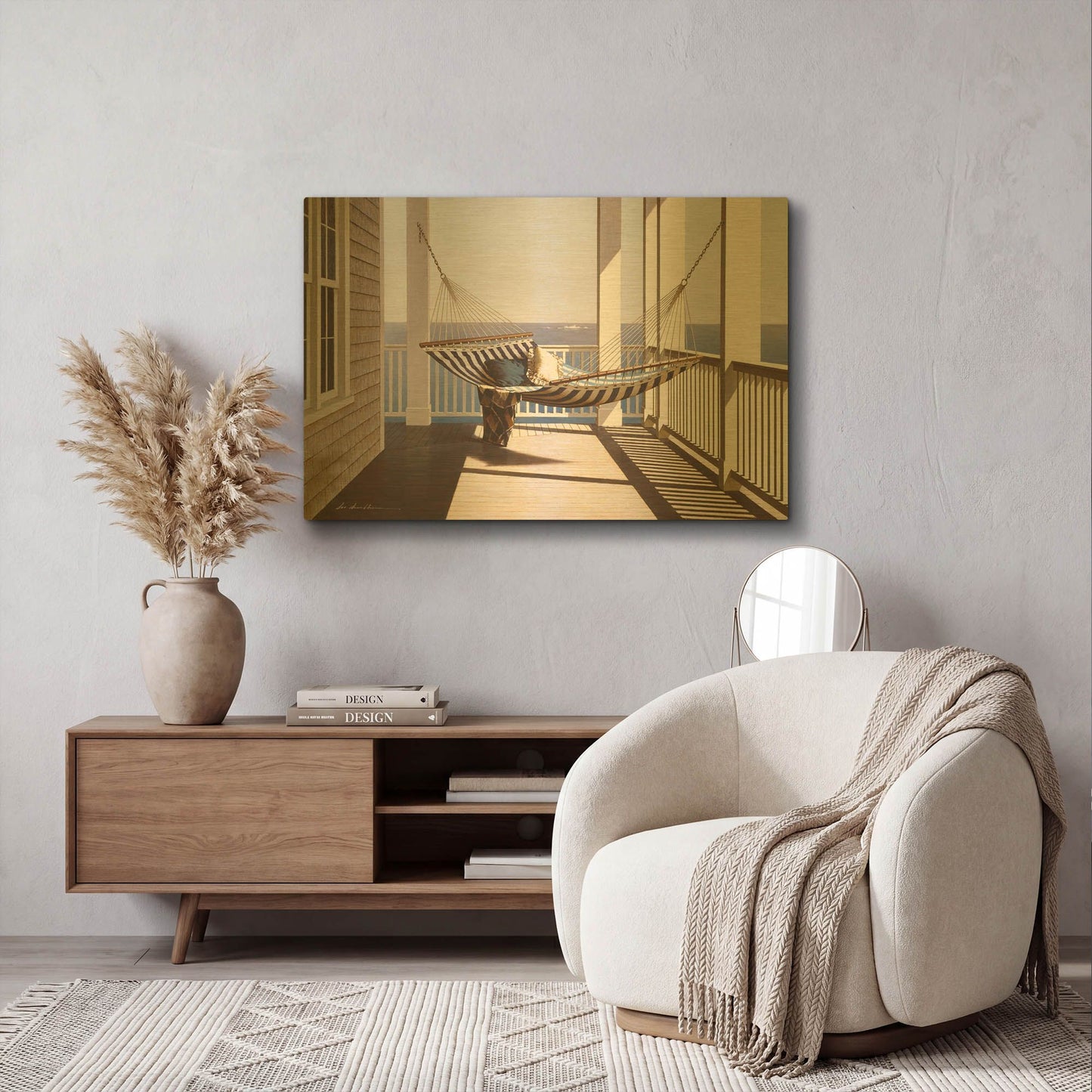 'Sunlit Hammock II' By Zhen-Huan Lu Gold Metal Wall Art