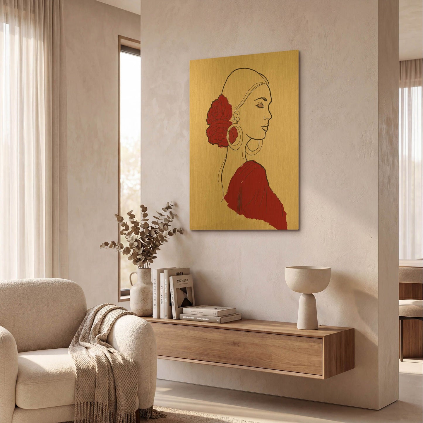 'Spanish Flamenco Woman Dancer Portrait' By Sabrina Balbuena Gold Metal Wall Art