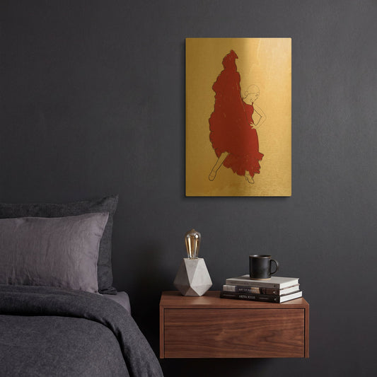'Spanish Flamenco Woman Dancer' By Sabrina Balbuena Gold Metal Wall Art