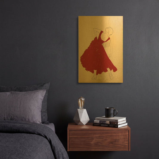 'Spanish Flamenco Woman Dancer In A Red Dress' By Sabrina Balbuena Gold Metal Wall Art