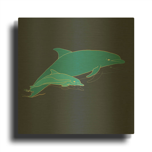 'Sealife Blue Dolphins' By Sabrina Balbuena Gold Metal Wall Art