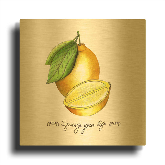 'Illuminating Lemon And Positive Phrase' By Sabrina Balbuena Gold Metal Wall Art