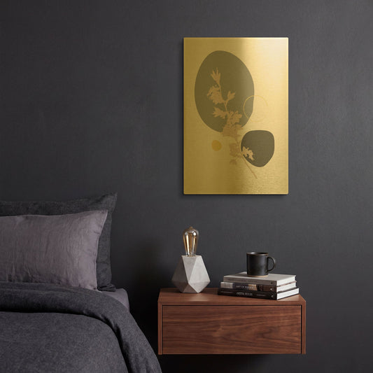 'Abstract Minimal Flourish Branch' By Sabrina Balbuena Gold Metal Wall Art