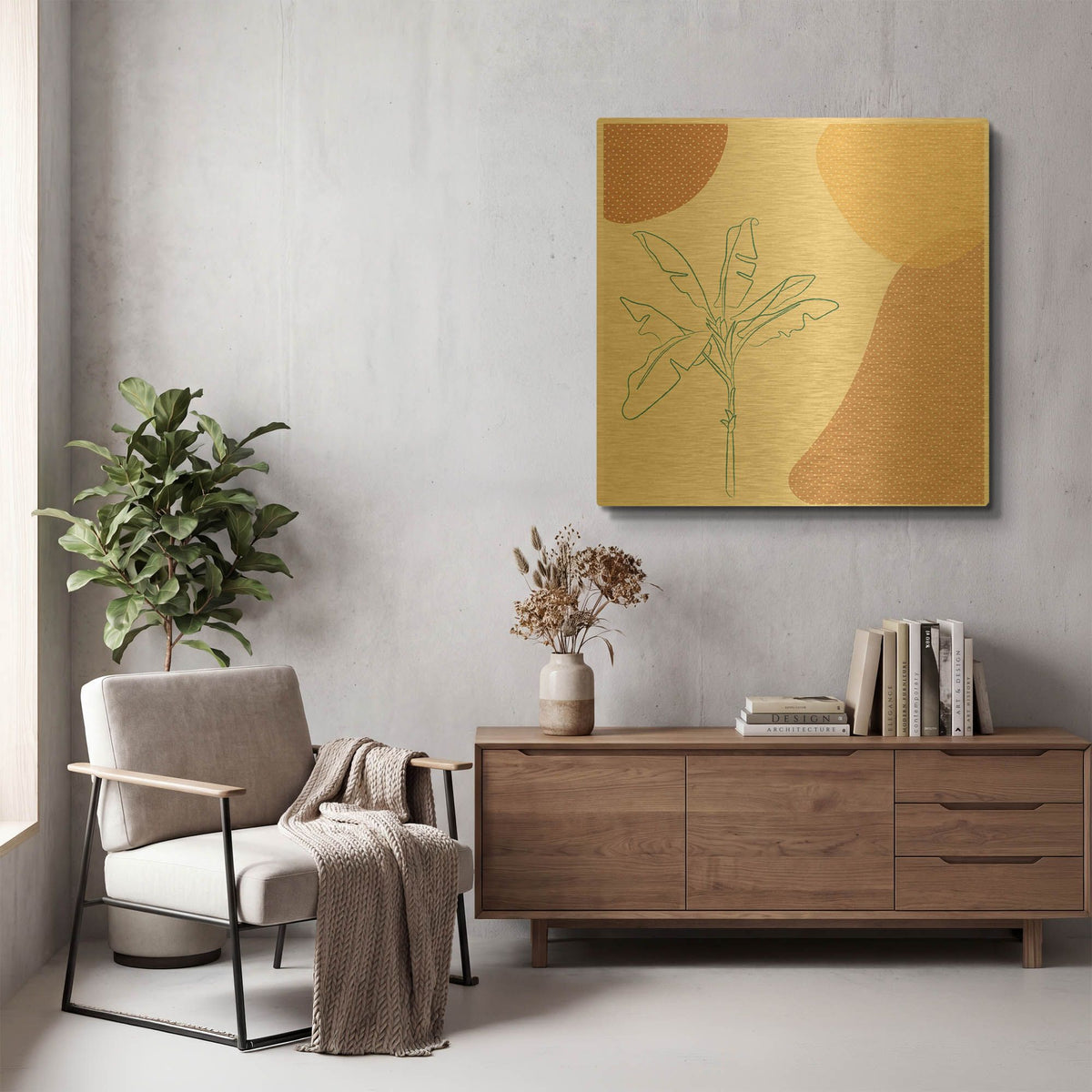 'Abstract Banana Tree' By Sabrina Balbuena Gold Metal Wall Art