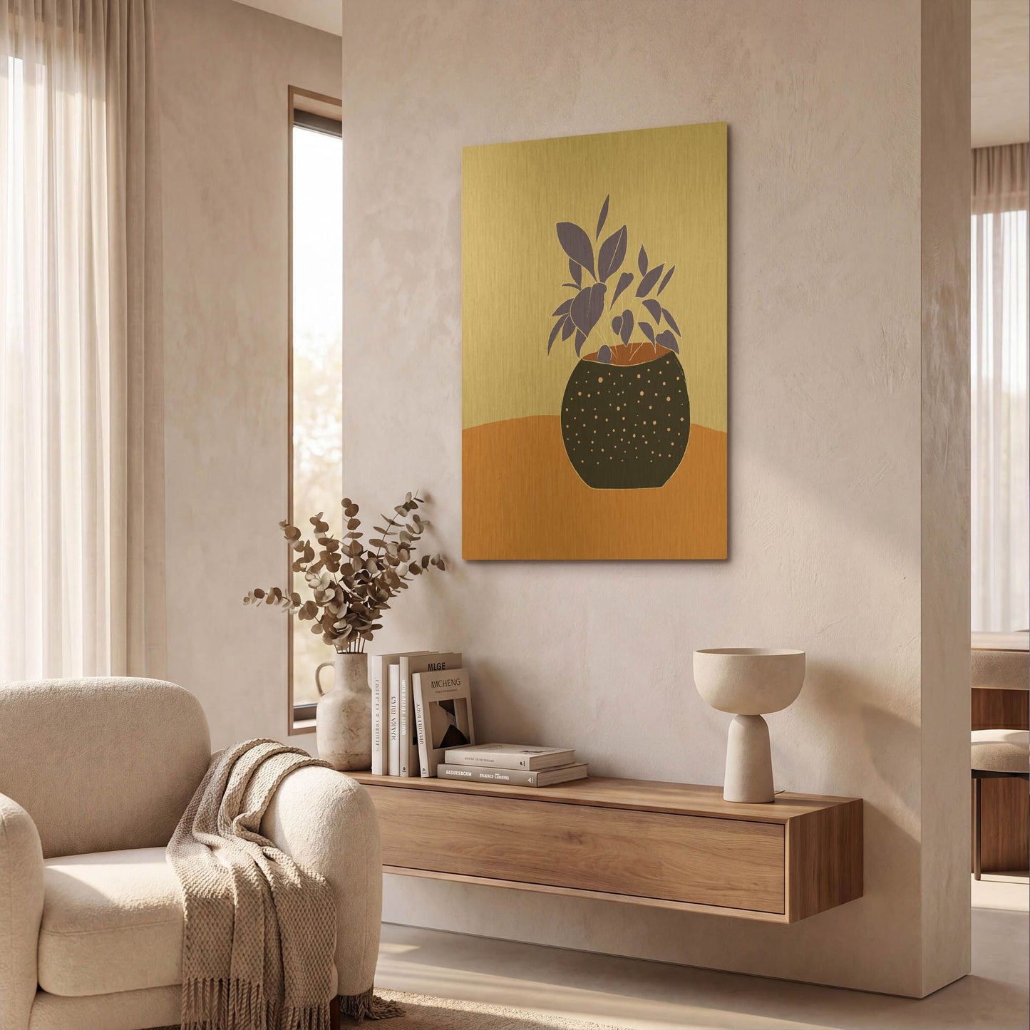 'Leaves Plant On A Pot Hot And Cold Trend' By Sabrina Balbuena Gold Metal Wall Art