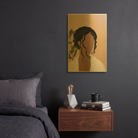 'Simple Woman Tropical Portrait' By Sabrina Balbuena Gold Metal Wall Art