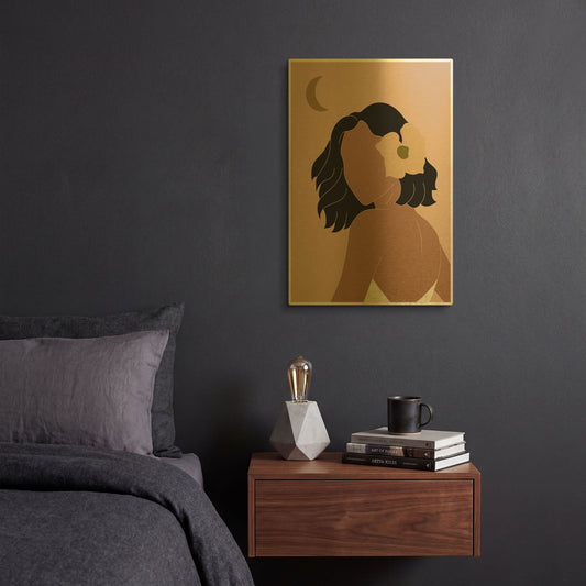 'Hawaiian Simple Woman Portrait' By Sabrina Balbuena Gold Metal Wall Art
