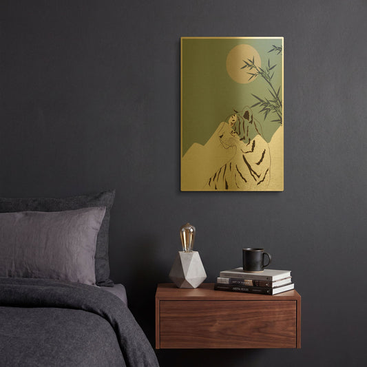 'Japanese Art White Tiger' By Sabrina Balbuena Gold Metal Wall Art
