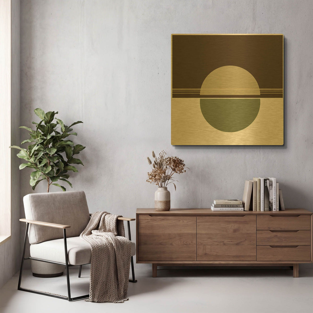 'Green Circle-Sunset' By Sabrina Balbuena Gold Metal Wall Art