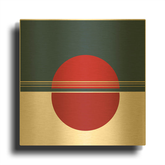 'Red Circle Sunset' By Sabrina Balbuena Gold Metal Wall Art