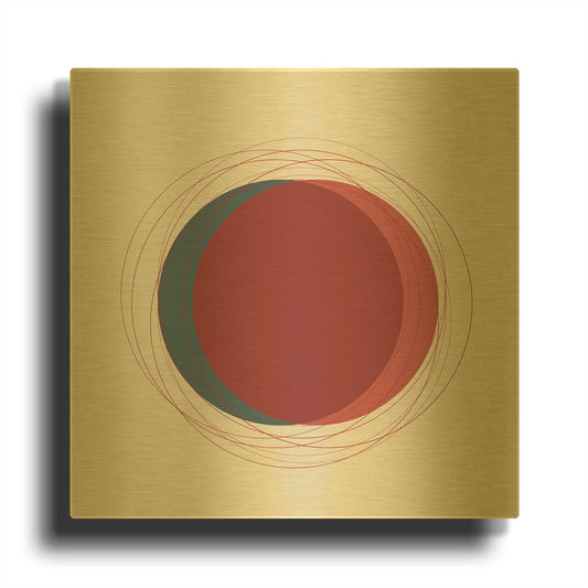 'Red And Blue Circles-Eclipse' By Sabrina Balbuena Gold Metal Wall Art