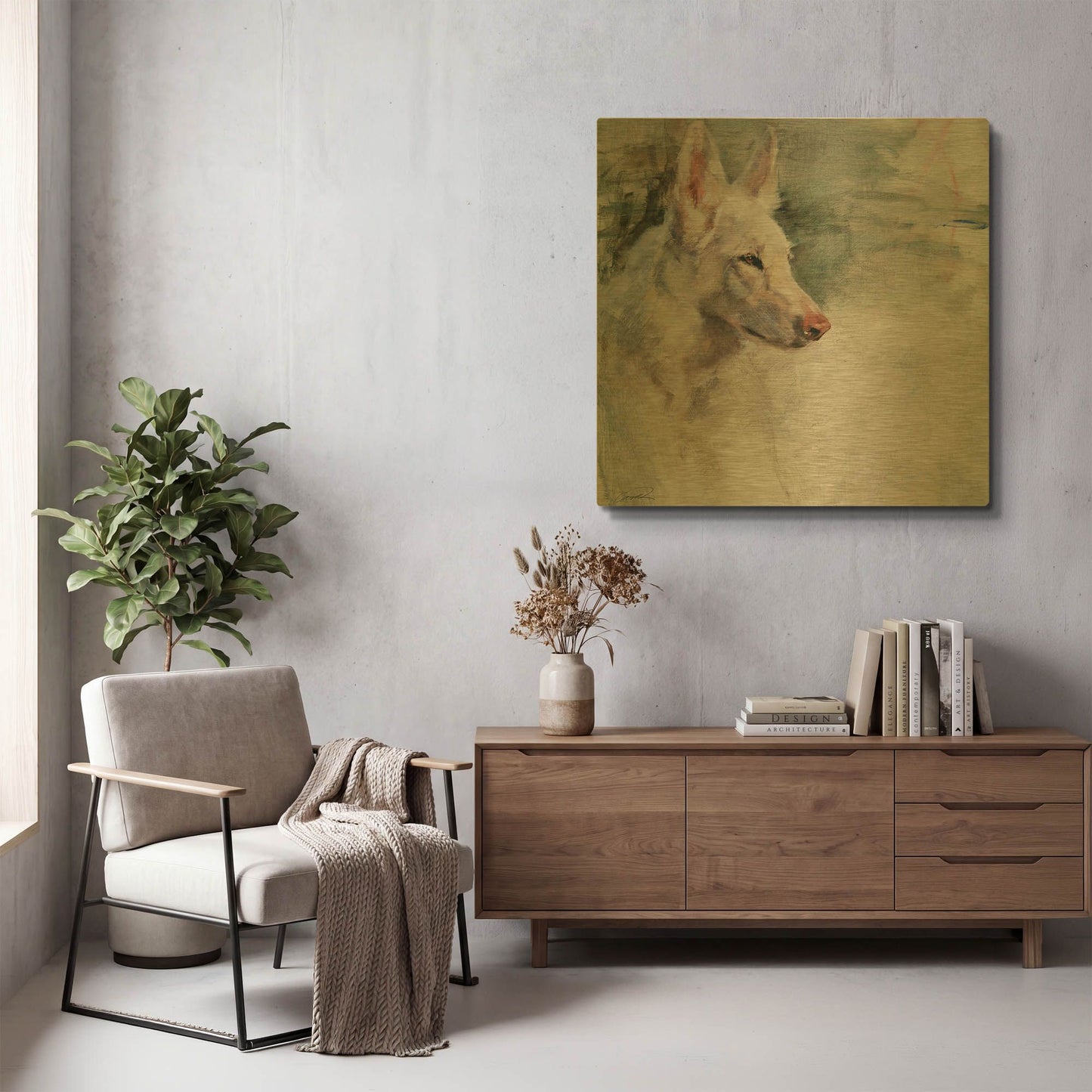 'White Shepherd Wonder' By Robert Campbell Gold Metal Wall Art