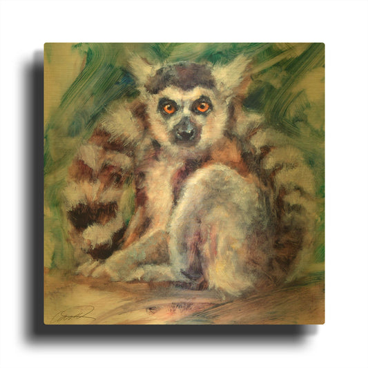 'Ring Tailed Lemur' By Robert Campbell Gold Metal Wall Art