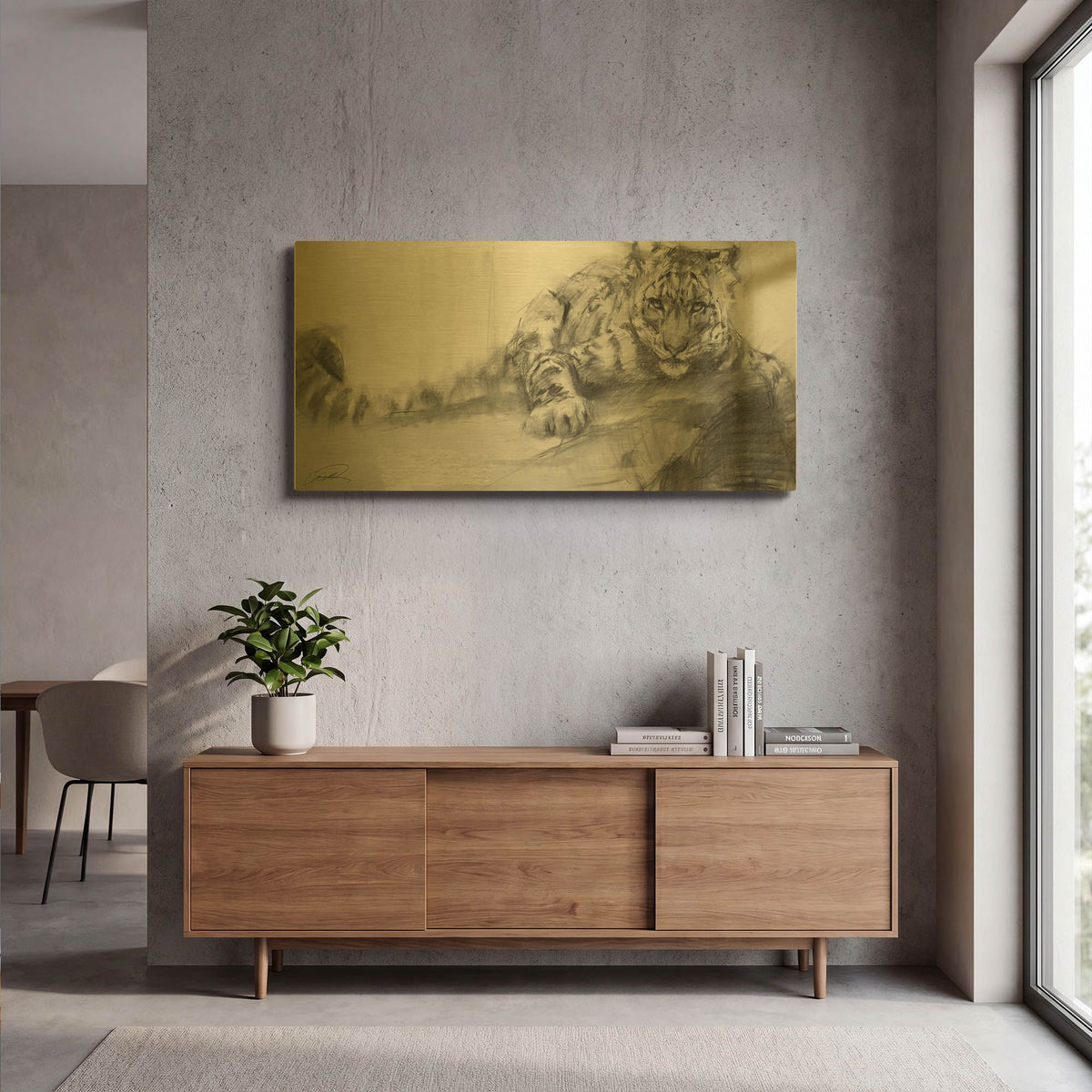 'Snow Leopard reclining sketch' By Robert Campbell Gold Metal Wall Art