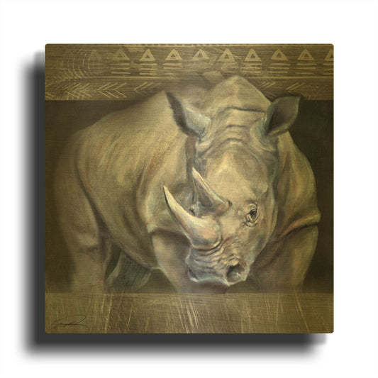 'Gatekeeper Rhino' By Robert Campbell Gold Metal Wall Art