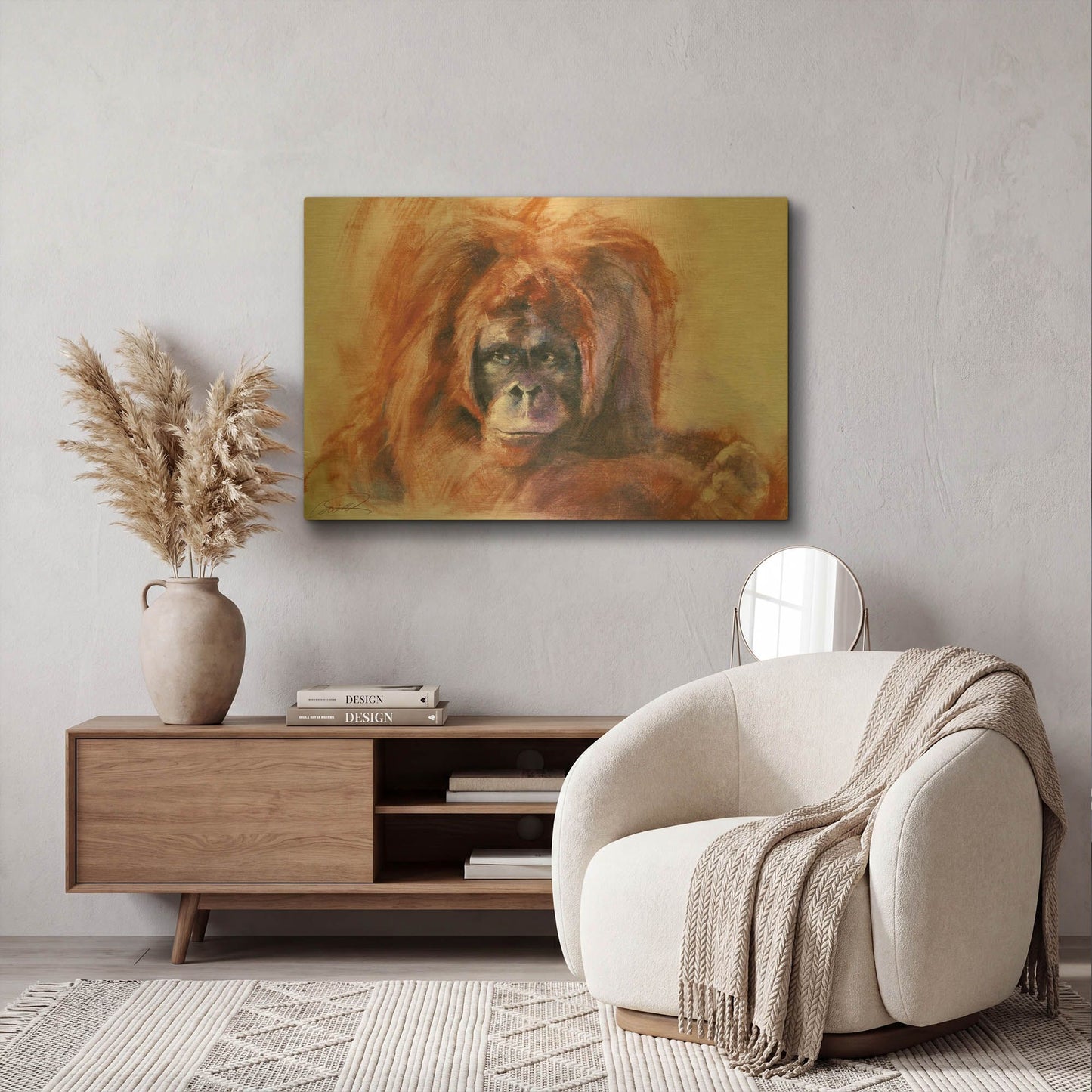 'The Daydreamer Orangutan' By Robert Campbell Gold Metal Wall Art
