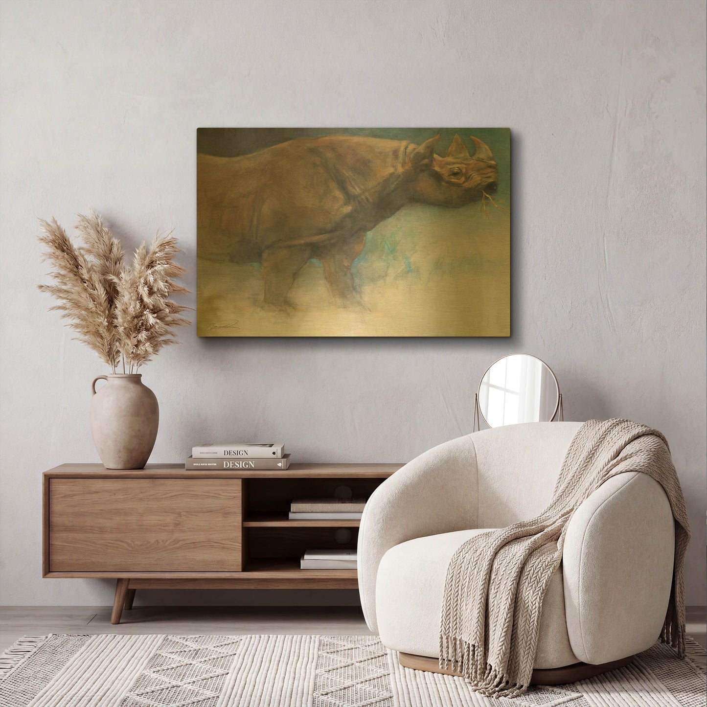 'The Guardian Rhino' By Robert Campbell Gold Metal Wall Art