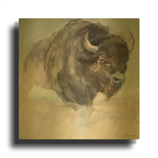 'Bison' By Robert Campbell Gold Metal Wall Art