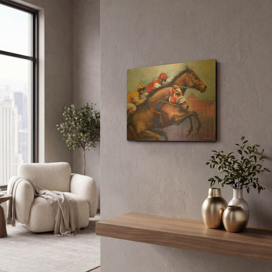 'Horse Steeplechase Race' By Robert Campbell Gold Metal Wall Art