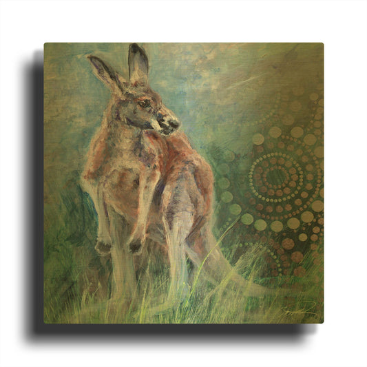 'Red Kangaroo' By Robert Campbell Gold Metal Wall Art