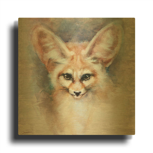 'Fennec Fox Filigree' By Robert Campbell Gold Metal Wall Art