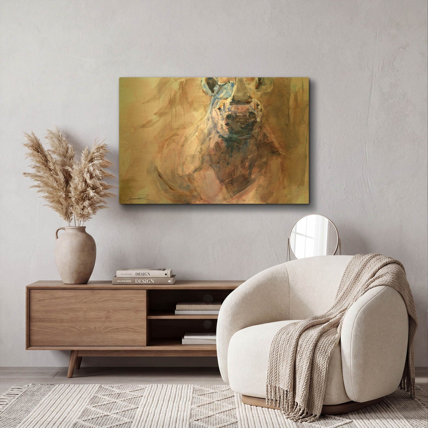 'Advanced Alert Rhino' By Robert Campbell Gold Metal Wall Art