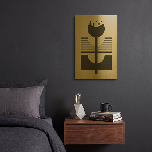 'Monochrome Geometric Flower 2' By Gary Williams Gold Metal Wall Art