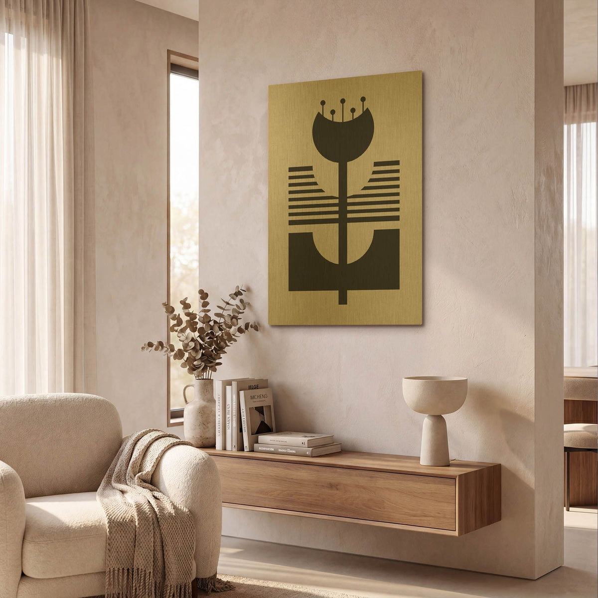 'Monochrome Geometric Flower 2' By Gary Williams Gold Metal Wall Art