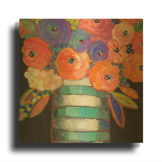 'Orange, Purple, and Stripes' By Holly Wojhan Gold Metal Wall Art