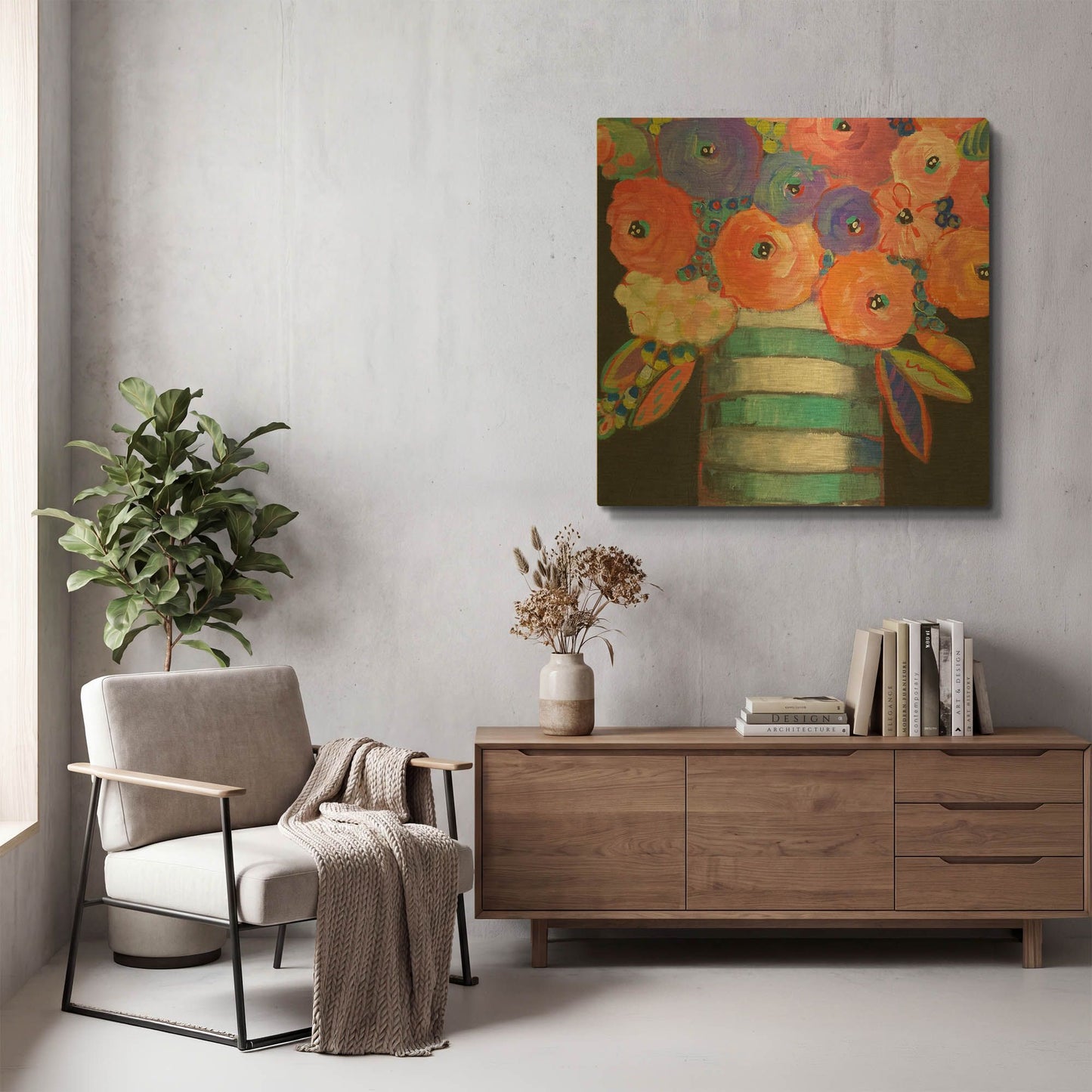 'Orange, Purple, and Stripes' By Holly Wojhan Gold Metal Wall Art