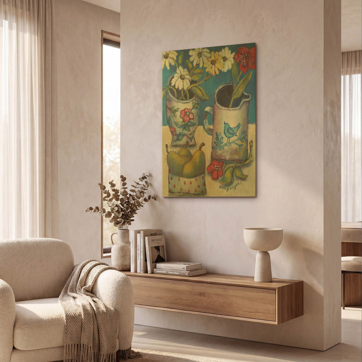 'Des fleurs et poires' By Holly Wojhan Gold Metal Wall Art