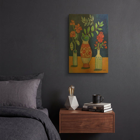 'More Flowers With Stripes' By Holly Wojhan Gold Metal Wall Art