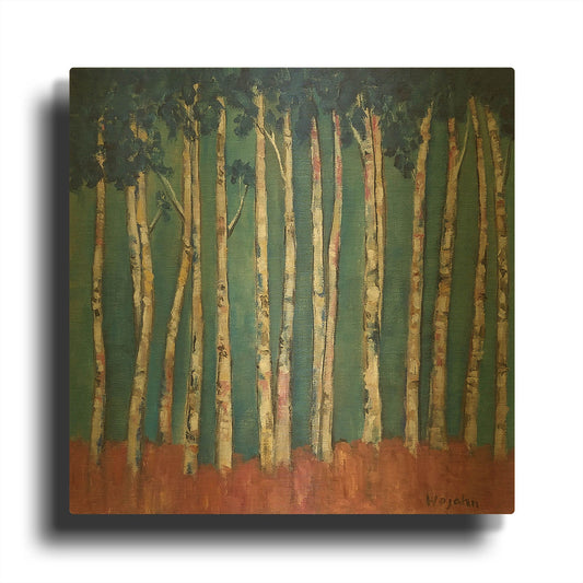'Blue Trees' By Holly Wojhan Gold Metal Wall Art