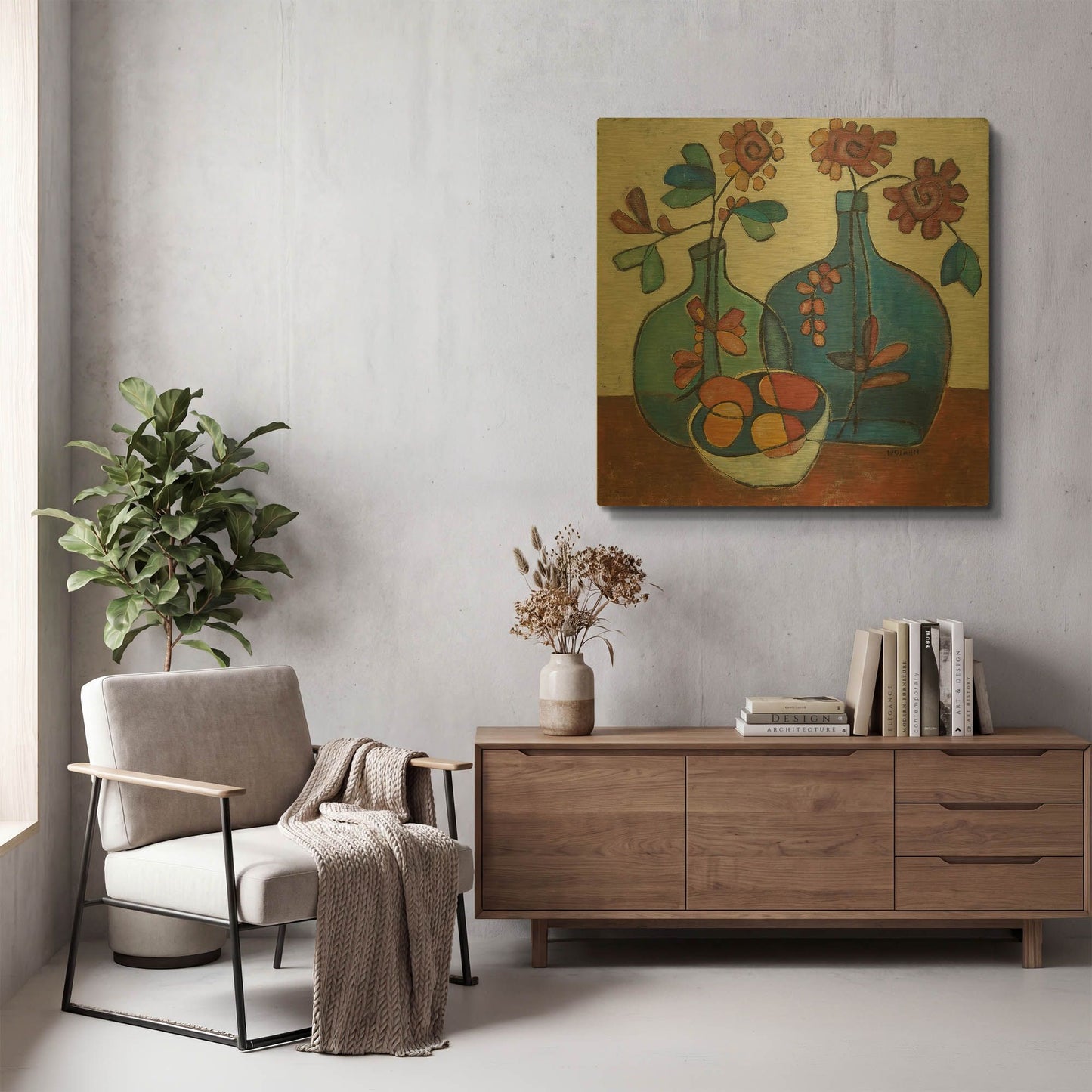 'Danish Modern Flowers' By Holly Wojhan Gold Metal Wall Art