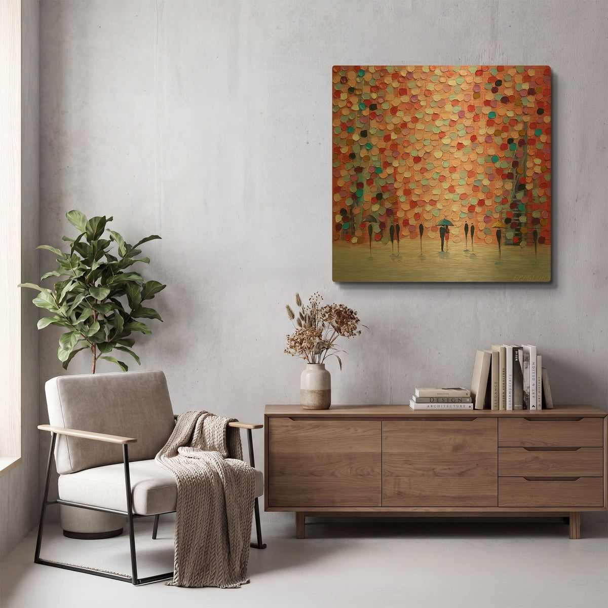 'Together Under The Pink Rain' By Ekaterina Ermilkina Gold Metal Wall Art