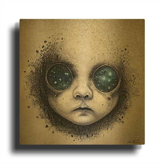 'Galactic Baby Dream' By Ben Heine Gold Metal Wall Art