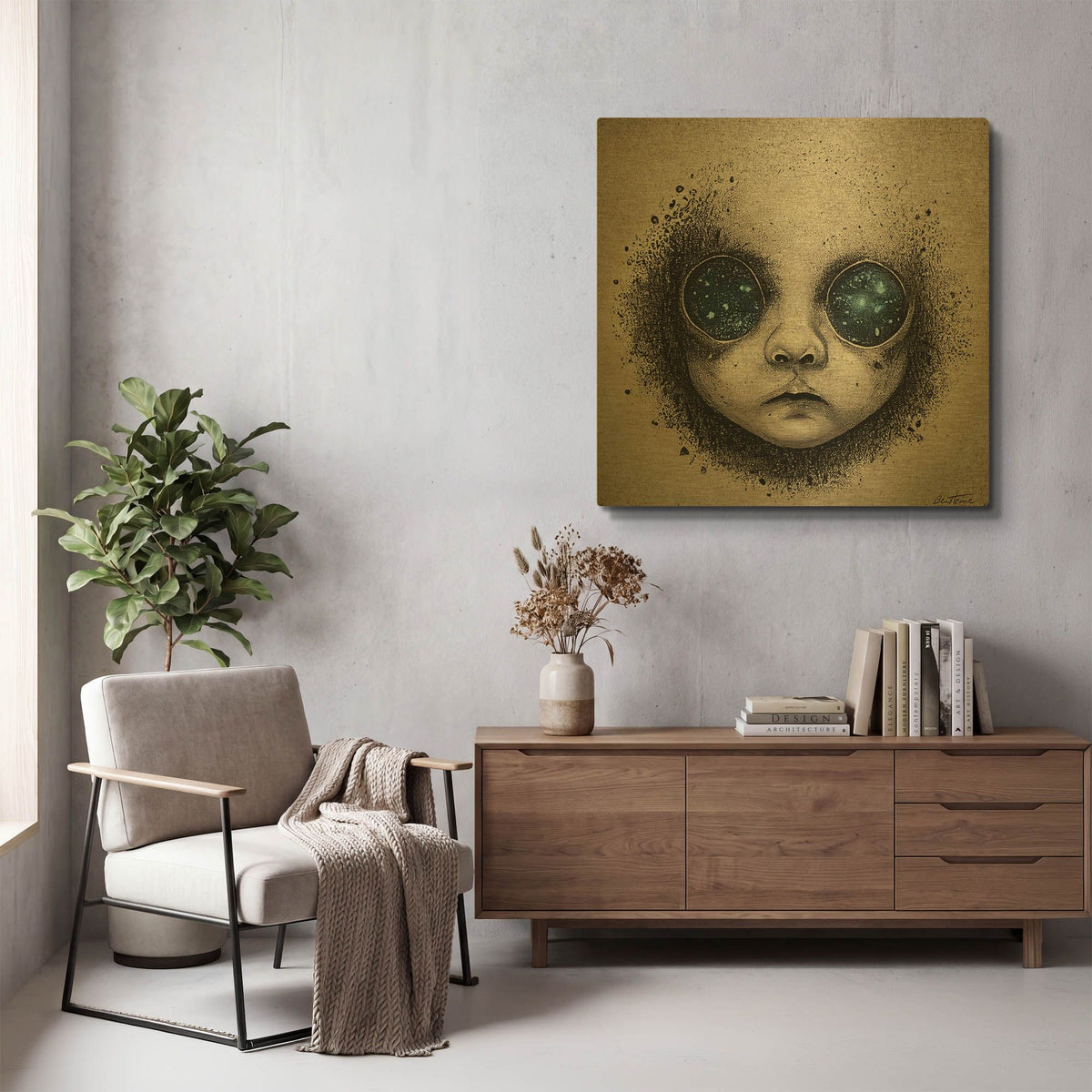 'Galactic Baby Dream' By Ben Heine Gold Metal Wall Art